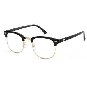 Blue Light Blocking Semi Rimless Non-Prescription Eyeglasses Black Gold